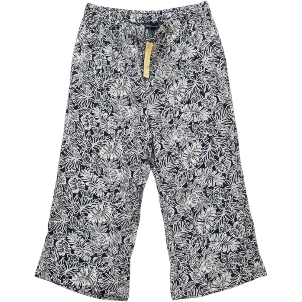 Jones New York JNY Linen Blend Tropical Floral Crop Pants Navy White Petite 2X